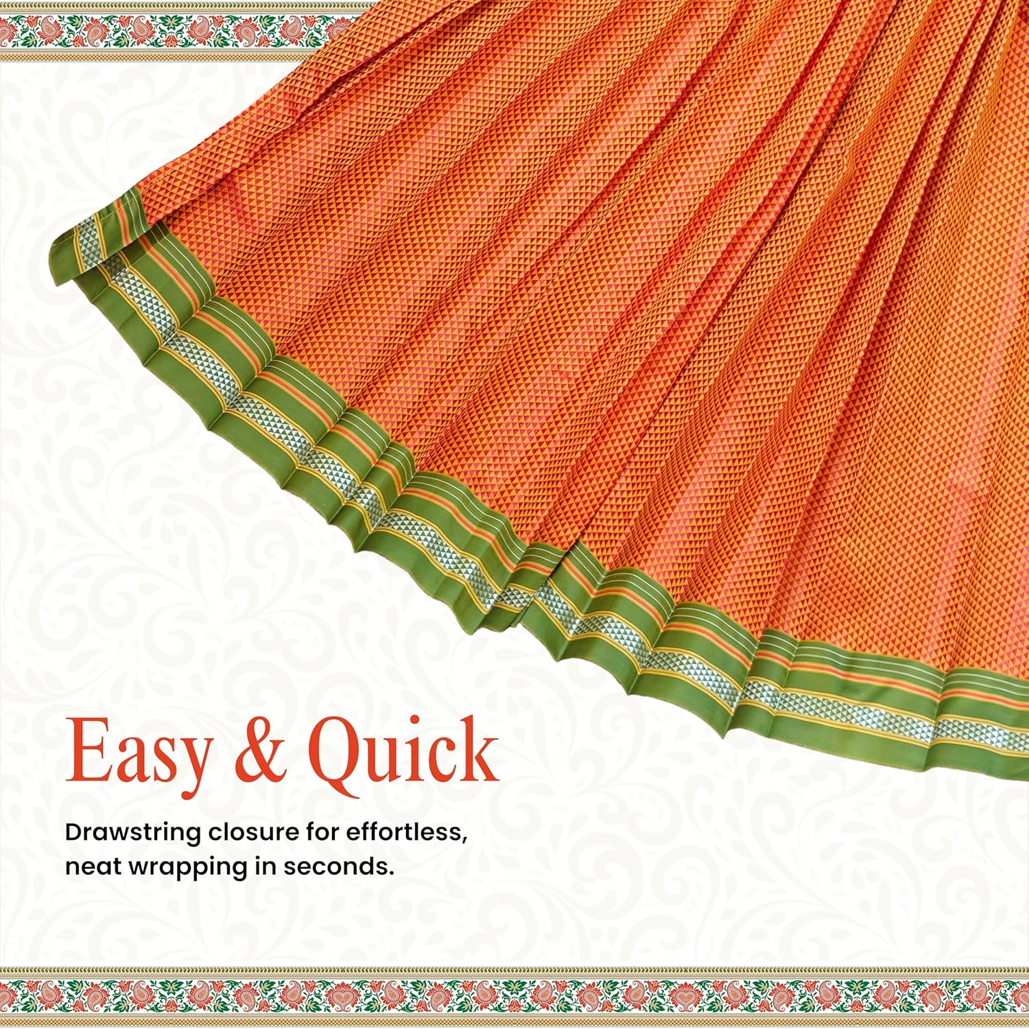 Gudhi Vastra for Gudhi Padwa Festival (Khun, Orange Green Border)