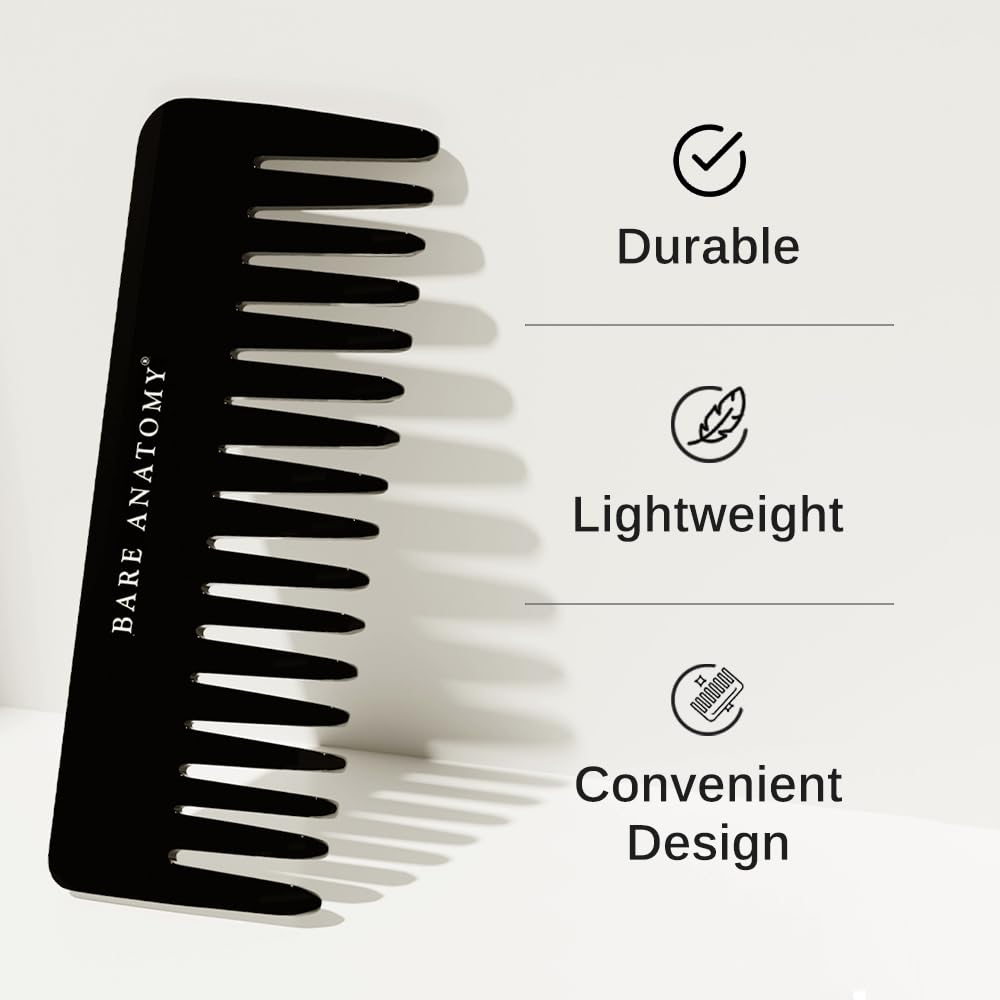 Bare Anatomy Handcrafted Black Comb | Wide-Tooth Detangler
