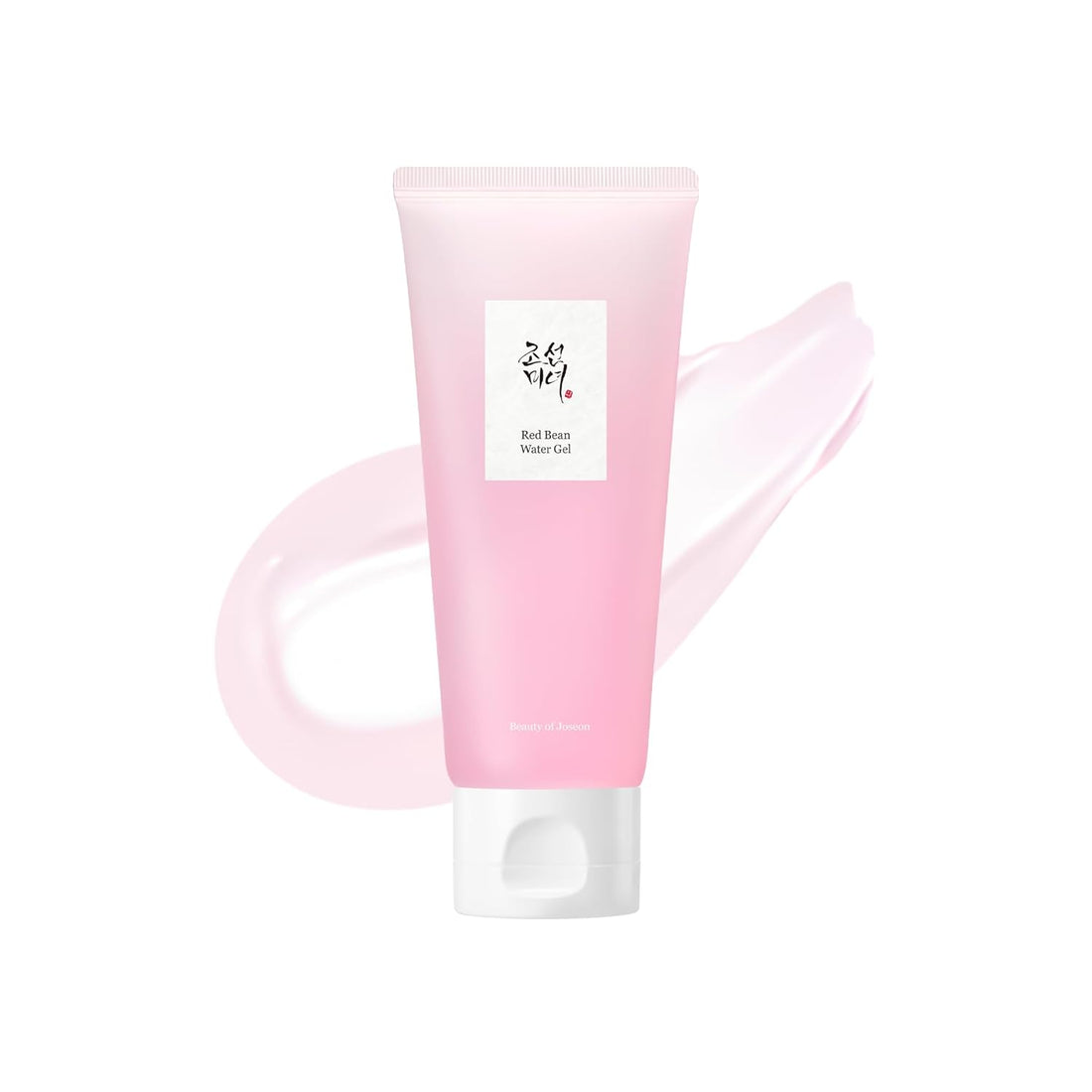 Pink skincare product tube with a white label on a white background