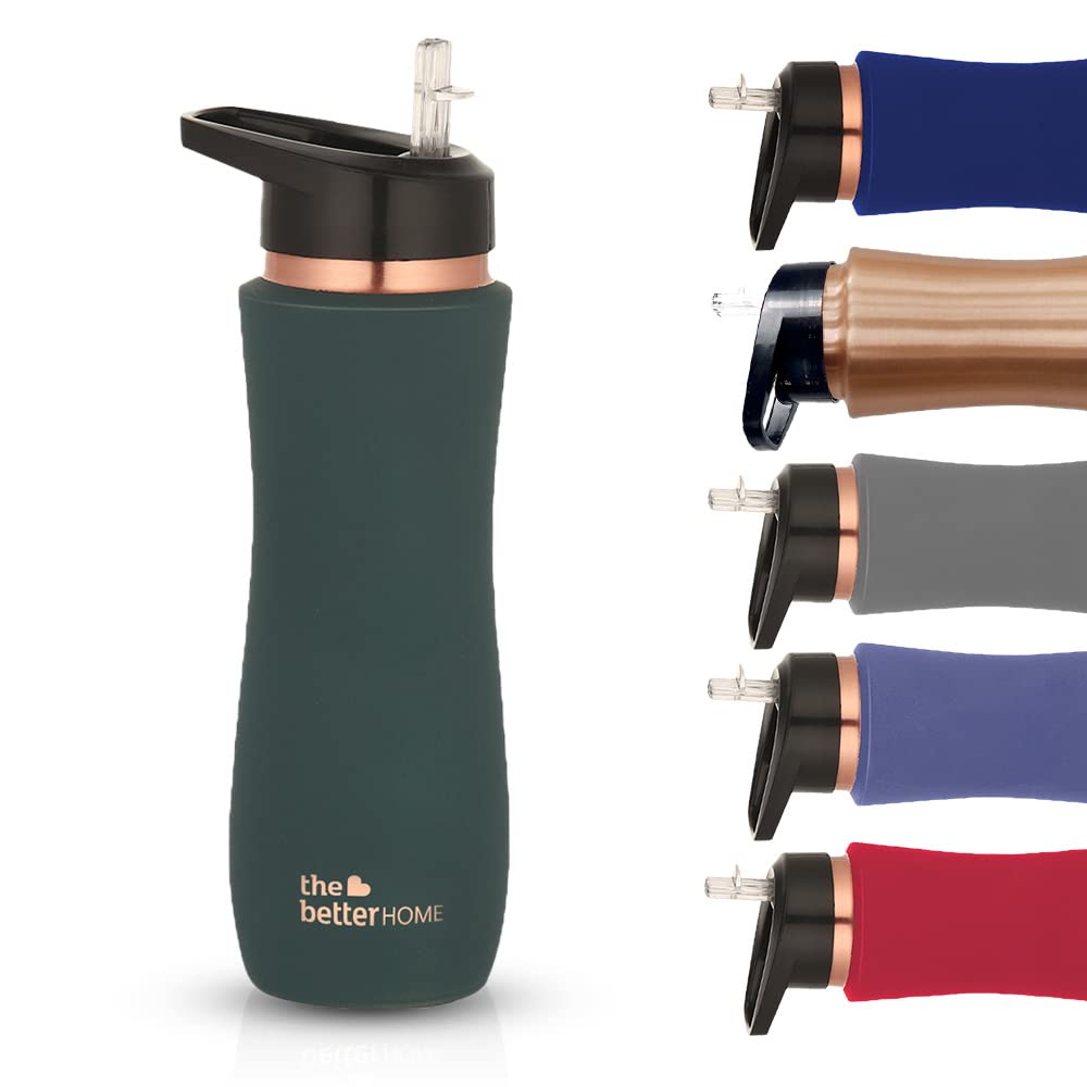 Silicone sleeve with interchangeable nozzles for a bottle, featuring 'the better HOME' brand.