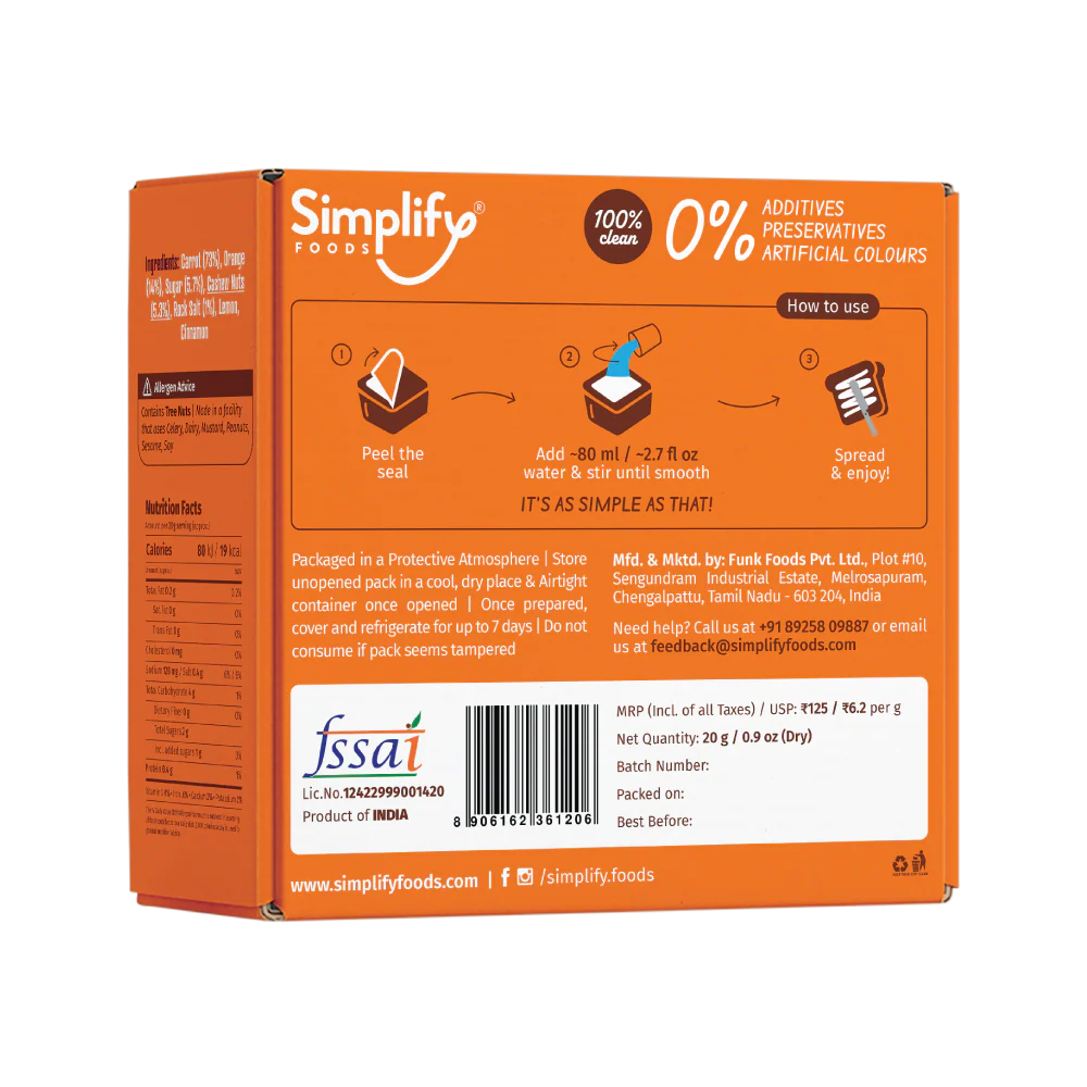 Simplify foods  Orange & Carrot Spread 20g