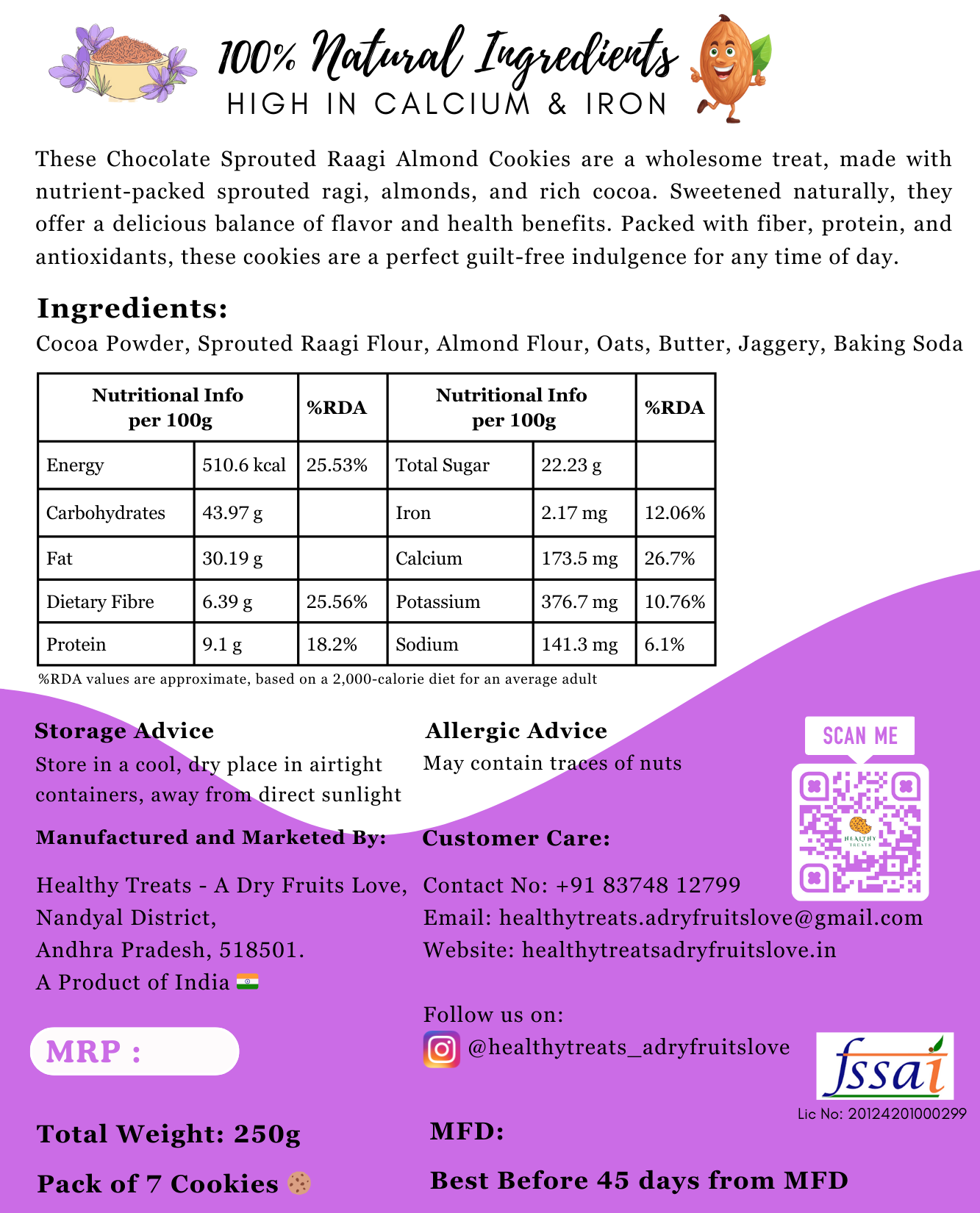 Choco Raagi Almond Cookies - 250g