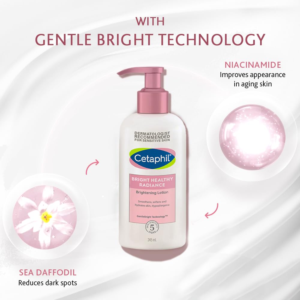 Cetaphil Bright Healthy Radiance Brightening Lotion with Niacinamide & Sea Daffodil – 245ml, Dark Spot Reduction, Even Skin Tone