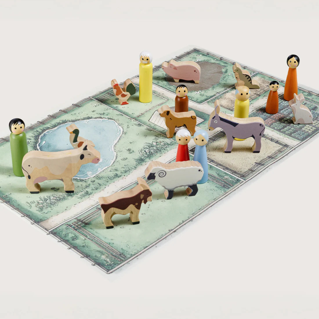 Gubbachhi  Once Upon A Farm - 10 Animals, 8 Peg Dolls, Play Mat & Story Booklet