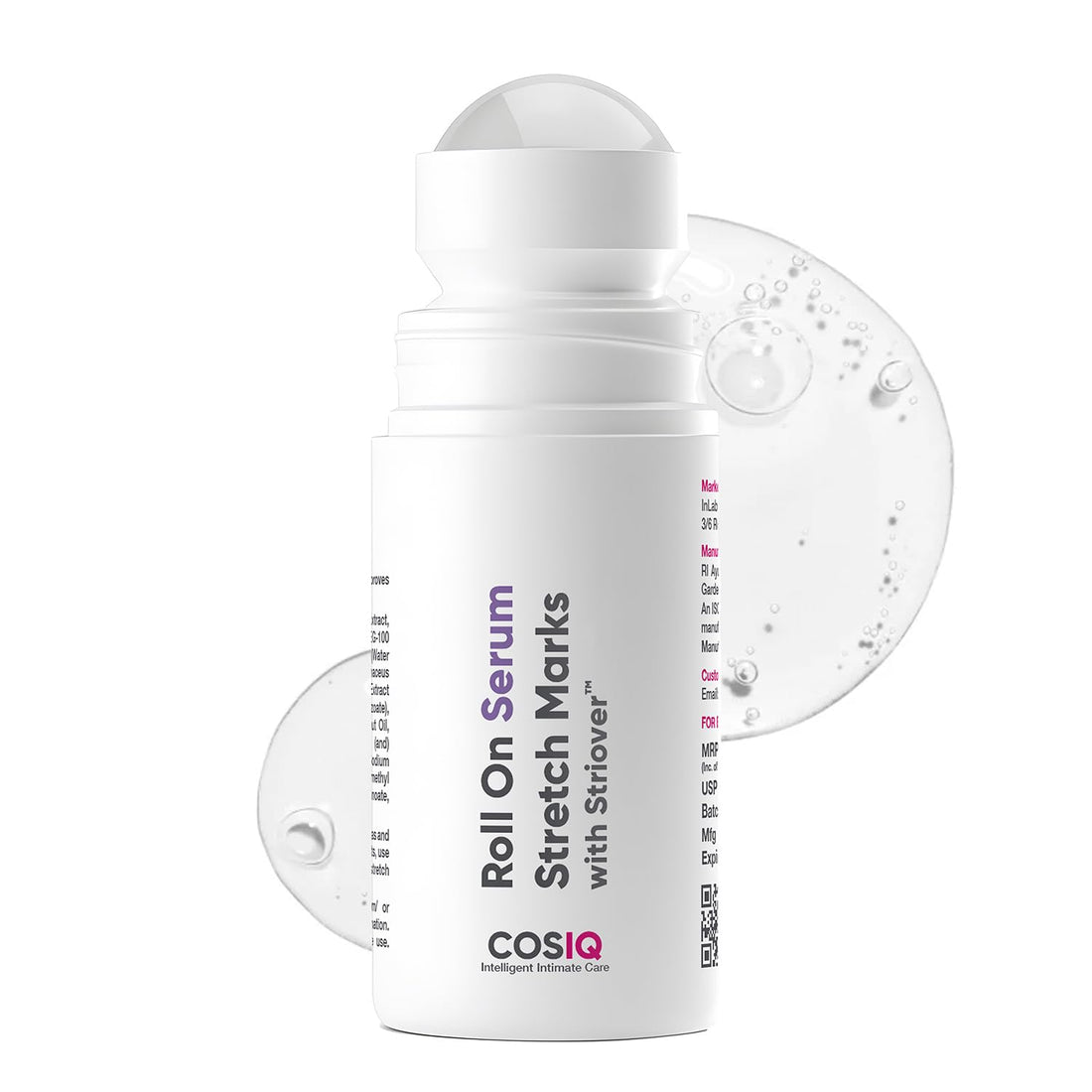 CosIQ roll-on serum for stretch marks on a white background