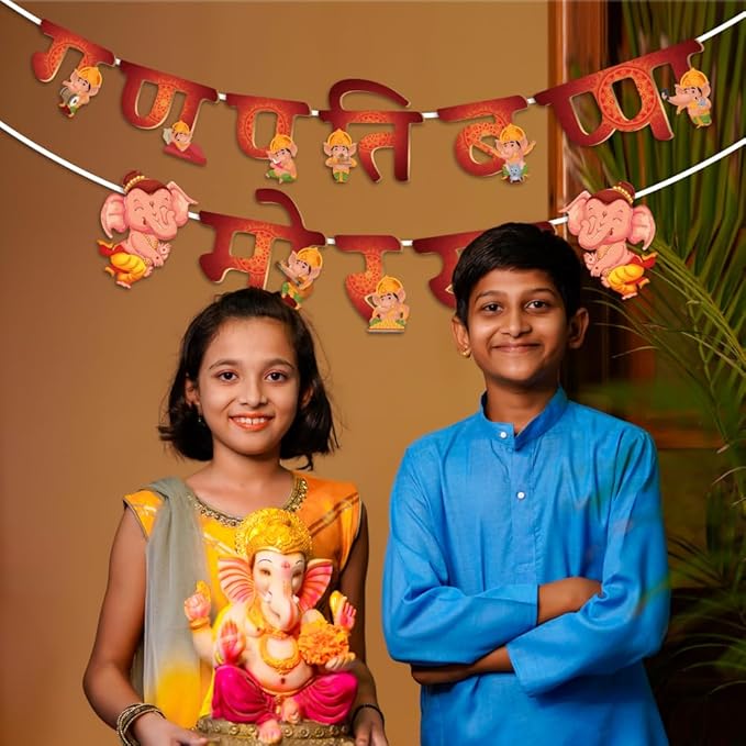 Festiko Ganpati Bappa Morya Banner with Ribbon – Festive Décor