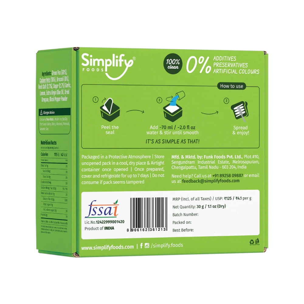 Simplify Foods Broccoli & Green Pea Spread - 30g