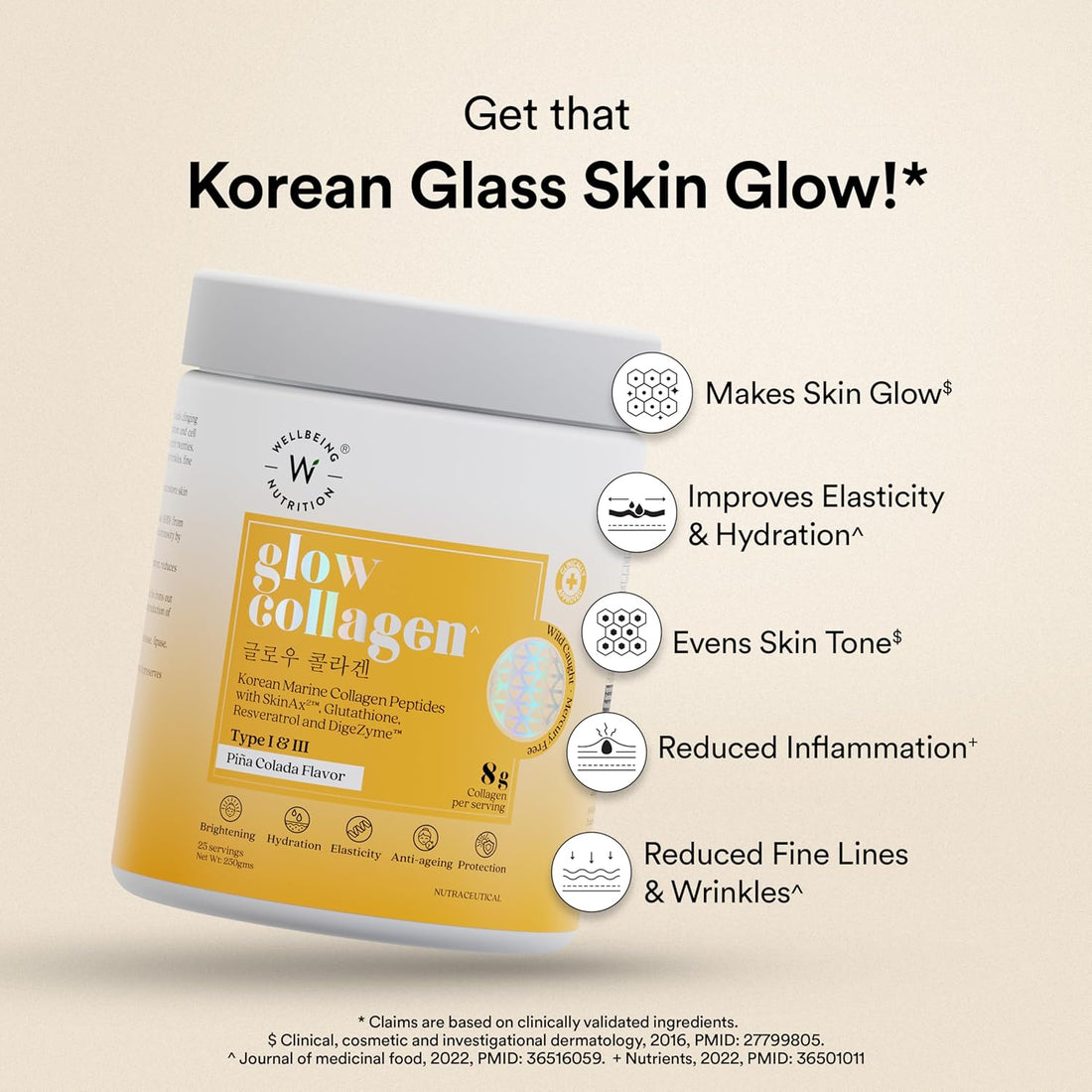 Glow Collagen Marine Powder – Pina Colada, 250g, 8000mg