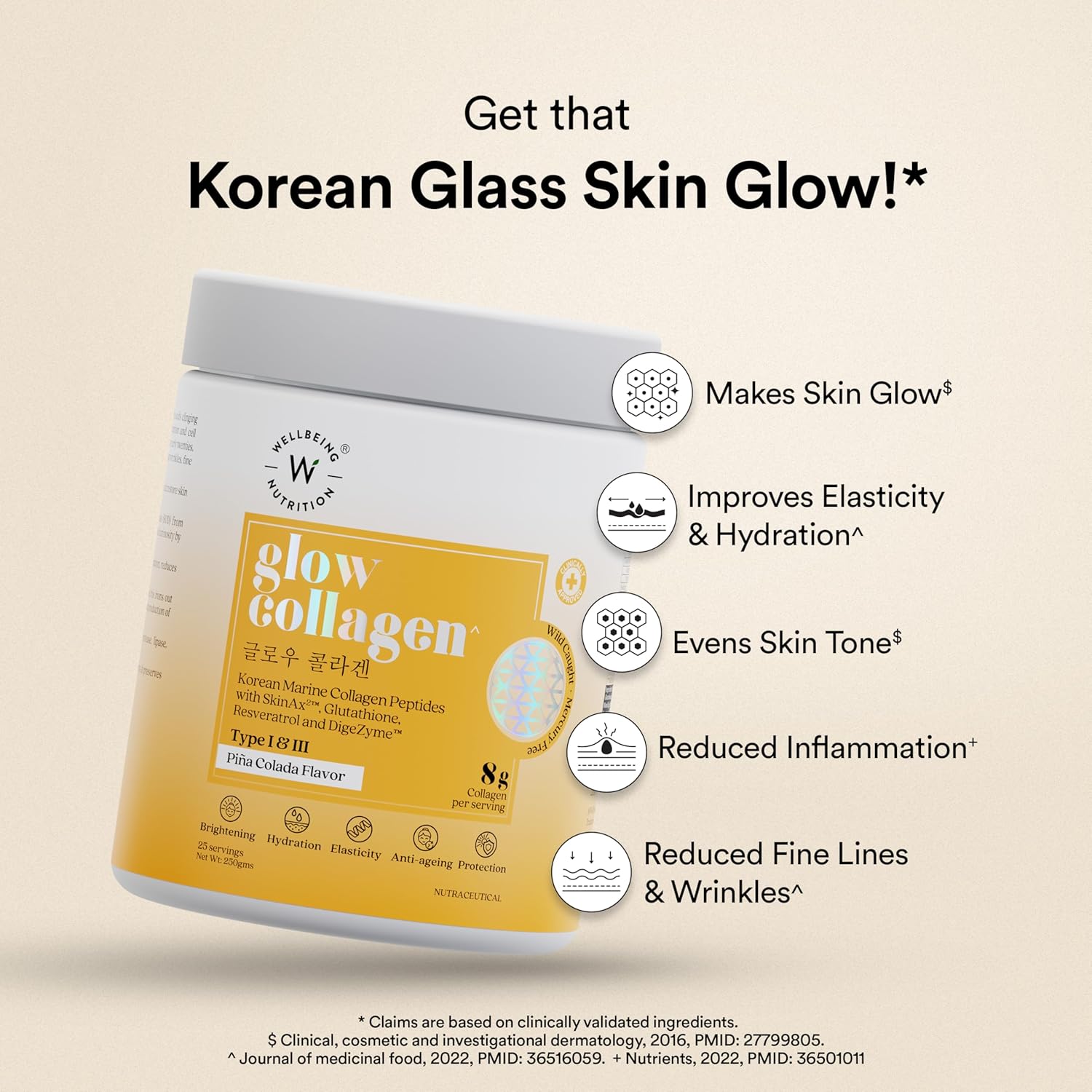 Glow Collagen Marine Powder – Pina Colada, 250g, 8000mg