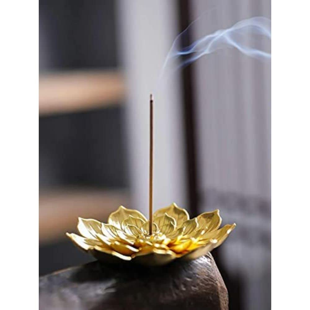 Golden Lotus Metal Incense Holder for Home & Pooja