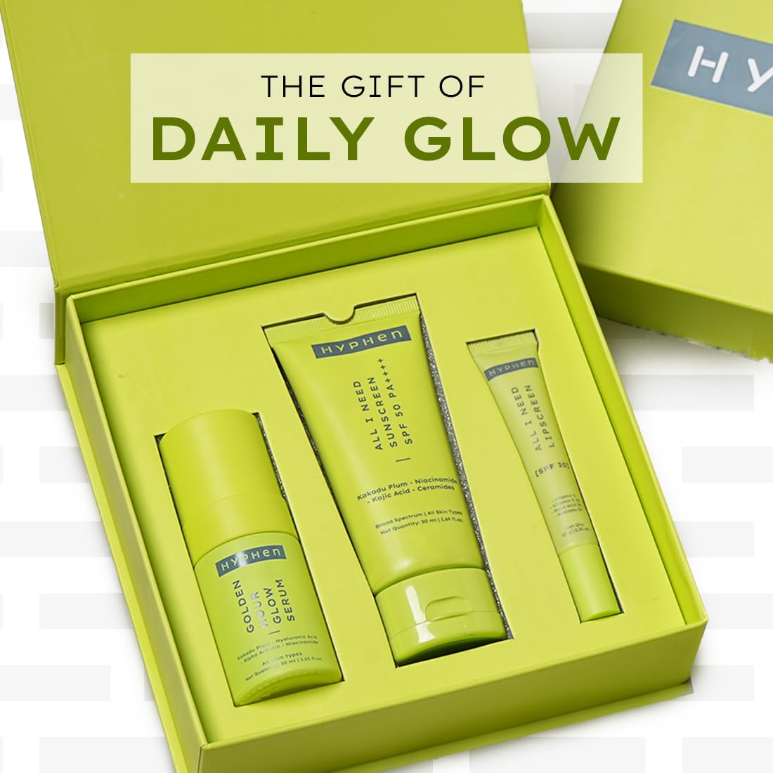Hyphen Daily Glow Gift Kit | Serum, Sunscreen & Lip Balm