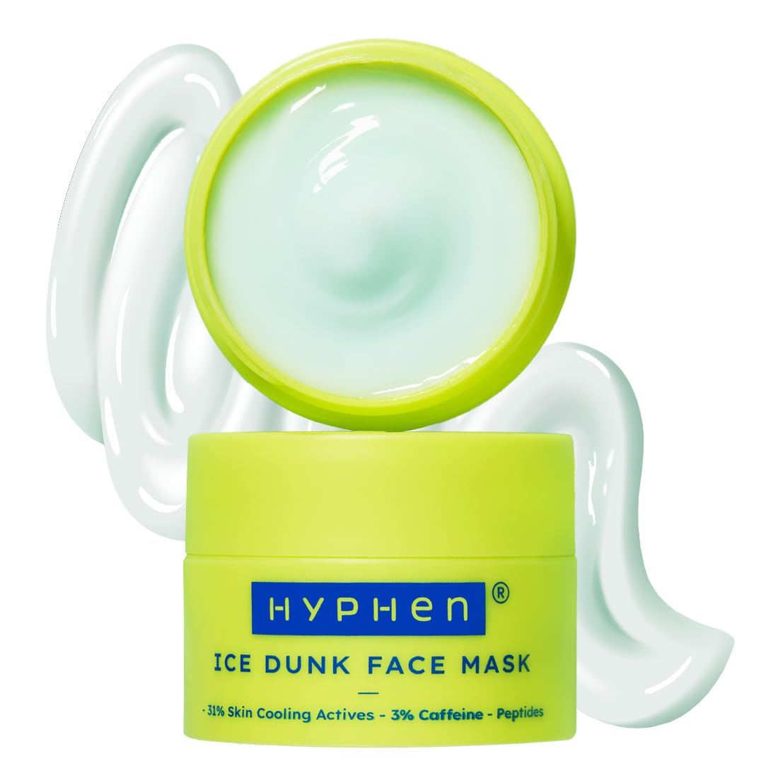 Hyphen Ice Dunk Face Mask with green container and white applicator on a white background