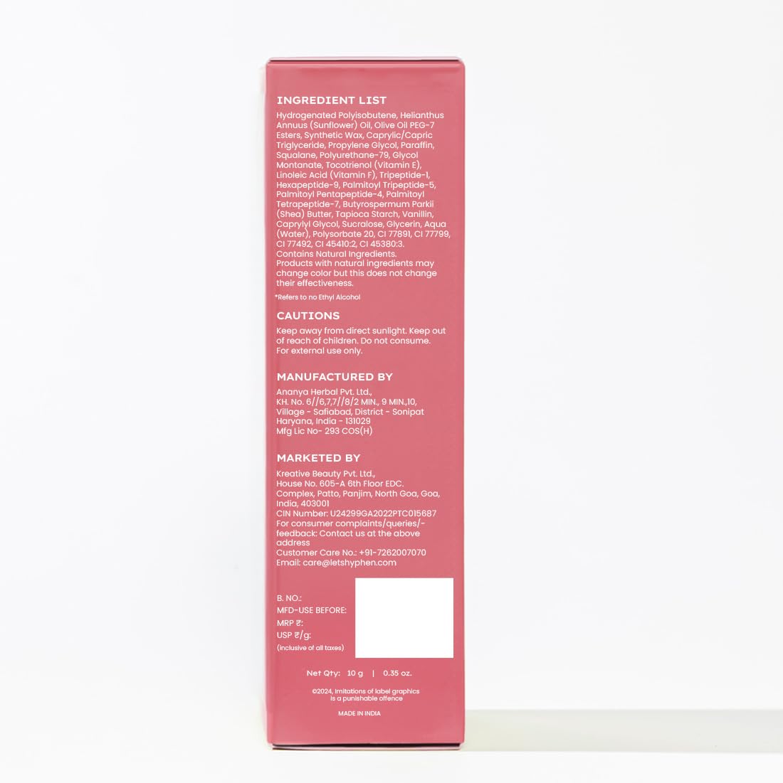 Hyphen Marshmallow Pink Tinted Lip Balm | 24h Hydration
