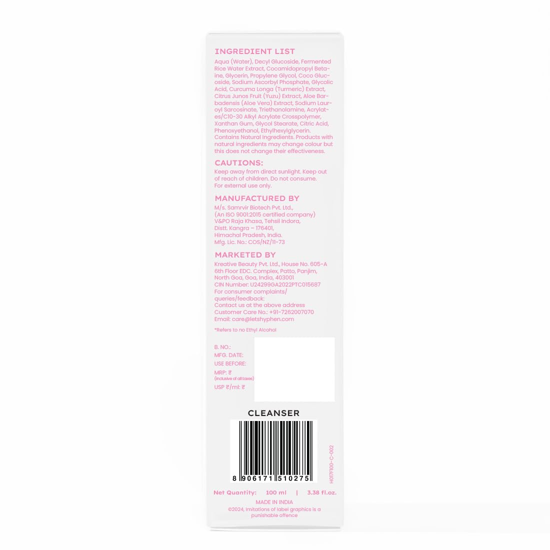 Hyphen Rice Water Brightening Face Wash 100ml