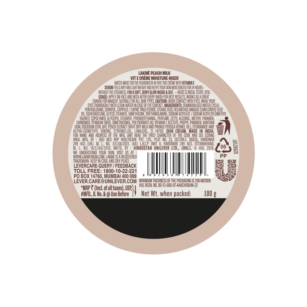 Lakme Peach Milk Soft Crème Moisturizer with Vitamin E 100g