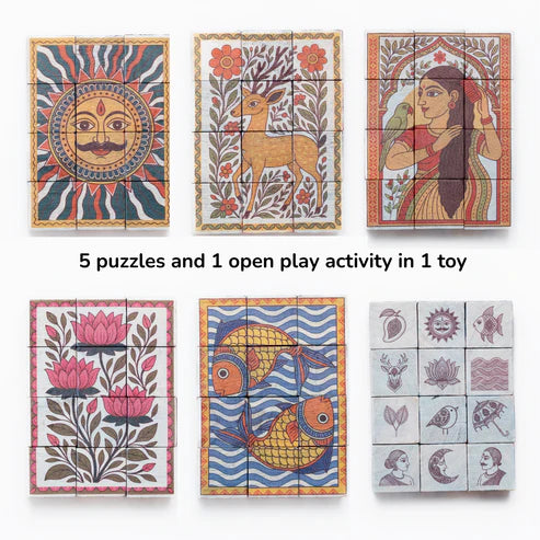 Gubbachhi MADHUBANI Wooden 5-in-1 Puzzle Set 4 Yrs to 8 Yrs