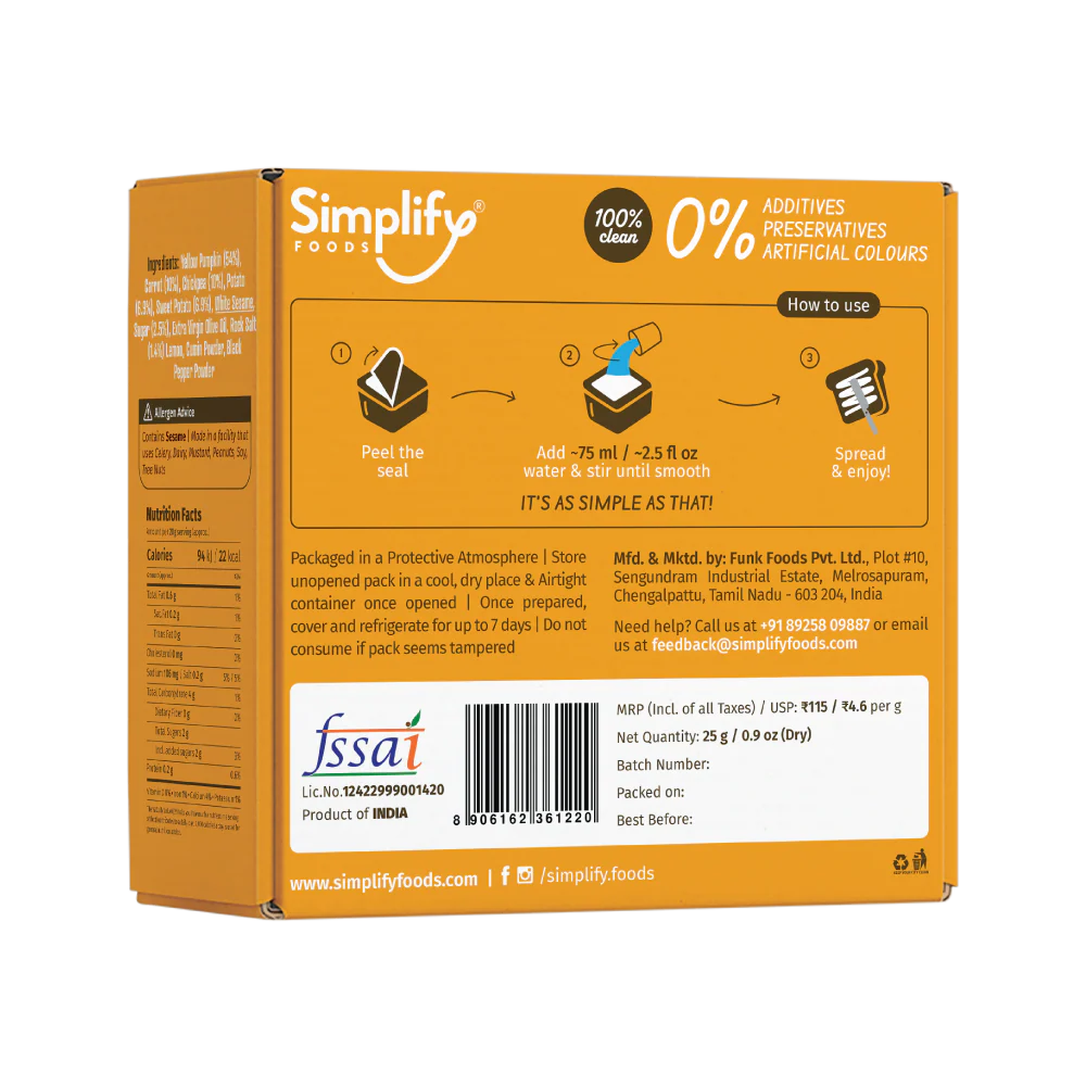 Simplify Foods Chickpea & Pumpkin Hummus 25g