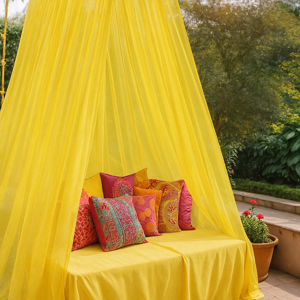 Yellow Net Backdrop for Pooja & Wedding Decorations