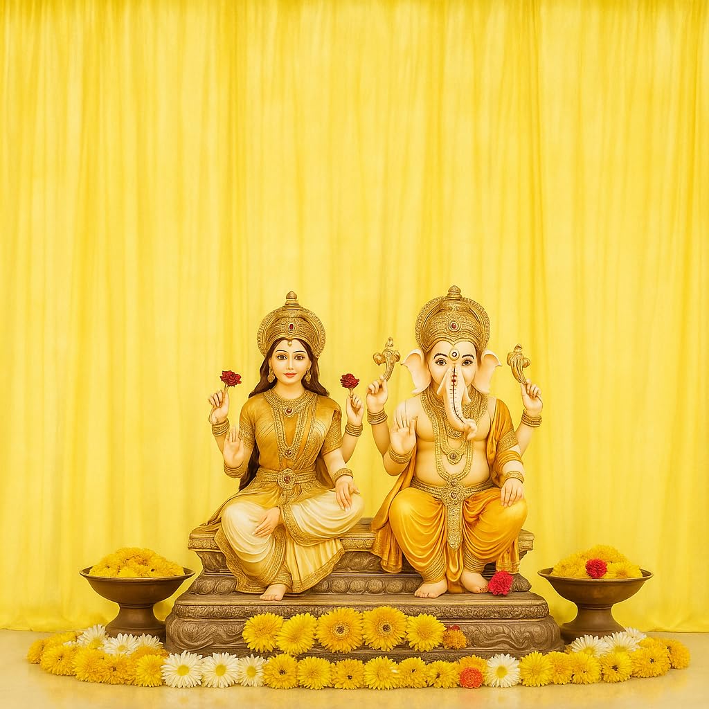 Yellow Net Backdrop for Pooja & Wedding Decorations