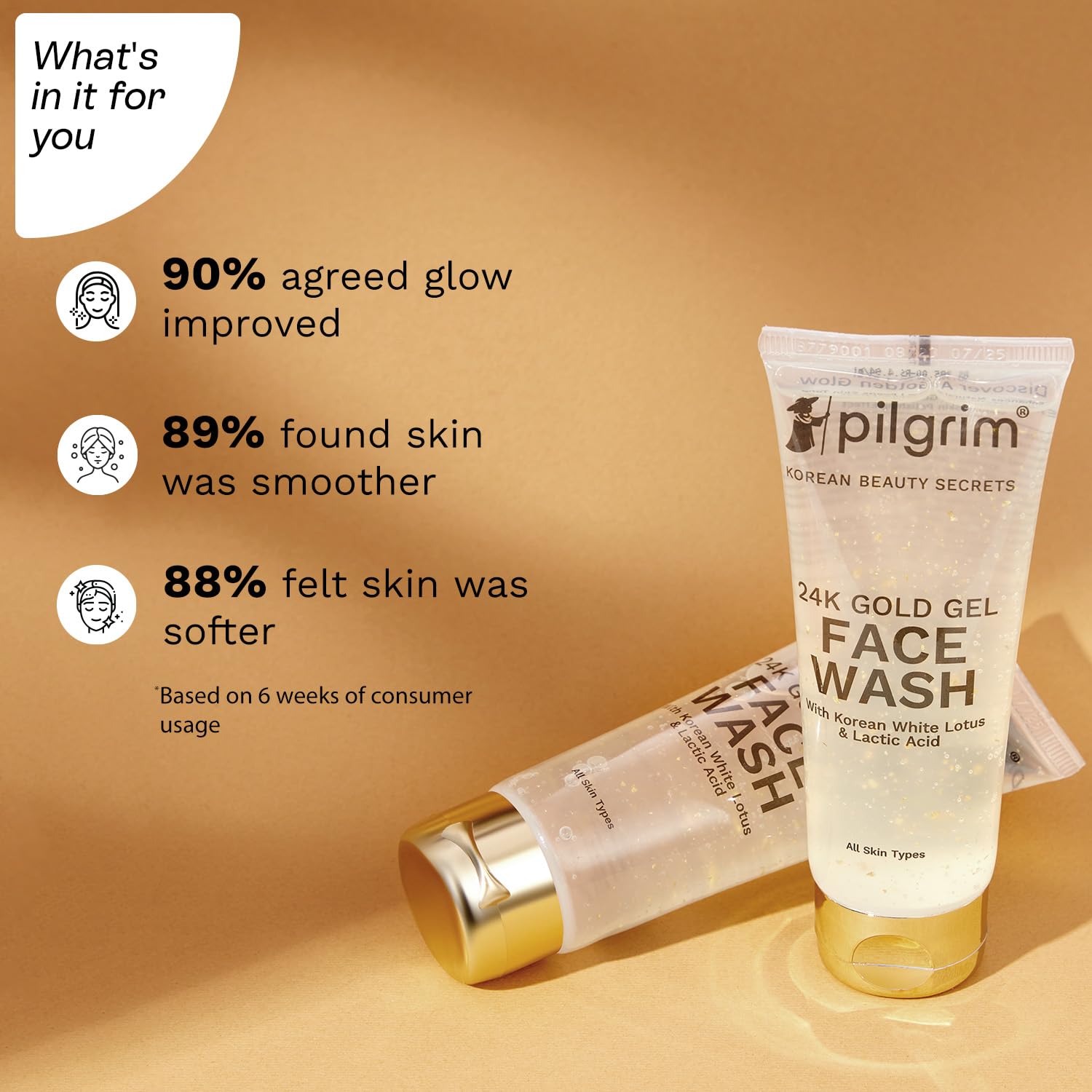 Pilgrim 24K Gold Gel Facewash – Glow & Even Skin Tone 80ml