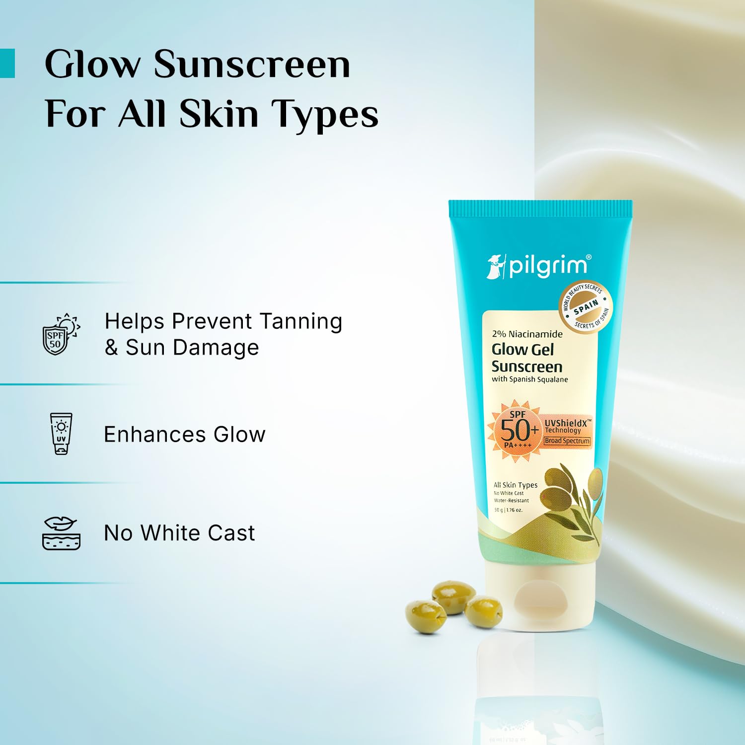 Pilgrim Glow Sunscreen SPF 50+++ with Niacinamide & Squalane