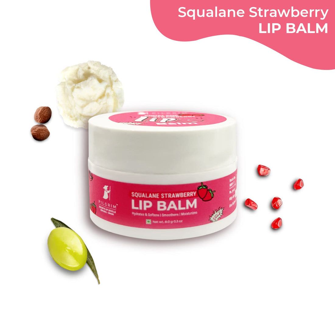 Pilgrim Squalane Strawberry Lip Balm for Soft, Hydrated Lips