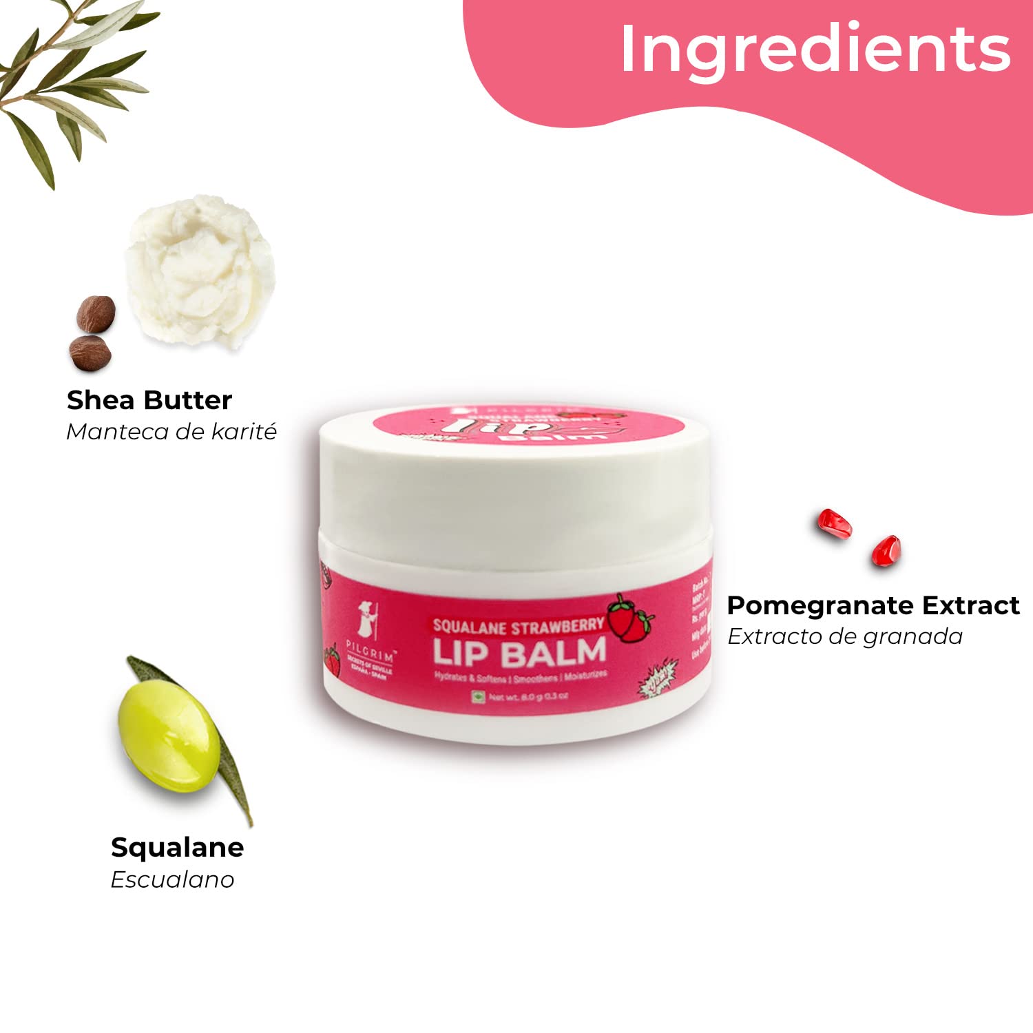 Pilgrim Squalane Strawberry Lip Balm for Soft, Hydrated Lips