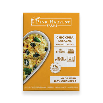 Pink Harvest Farms Chickpea Lasagne package on a white background