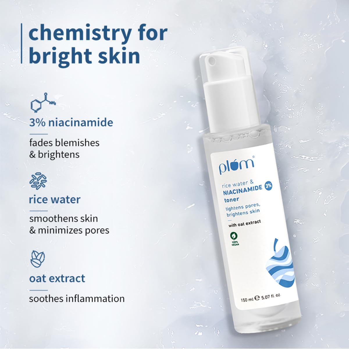 Plum 3% Niacinamide Rice Water Toner 150ml | Pore Tightening