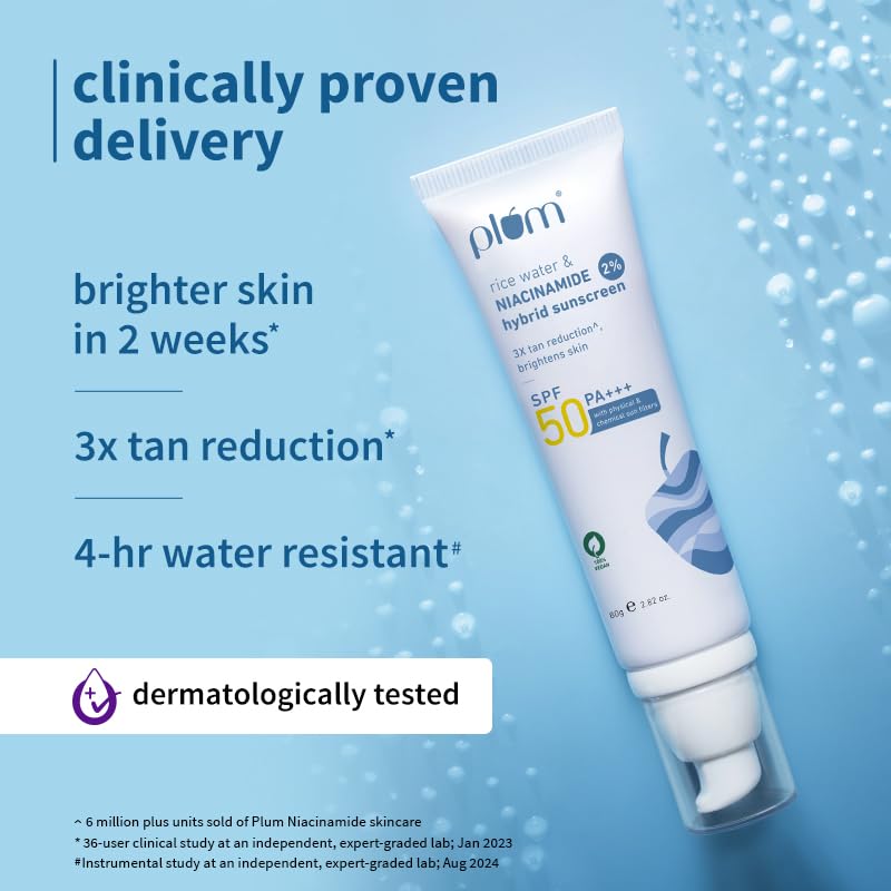 Plum Sunscreen SPF 50 80g | 2% Niacinamide & Rice Water