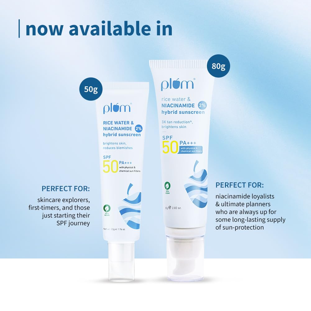 Plum Sunscreen SPF 50 80g | 2% Niacinamide & Rice Water