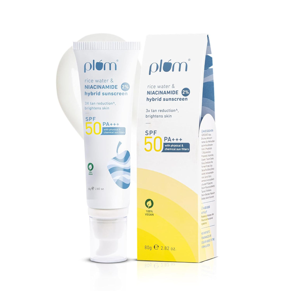 Plum Sunscreen SPF 50 80g | 2% Niacinamide & Rice Water