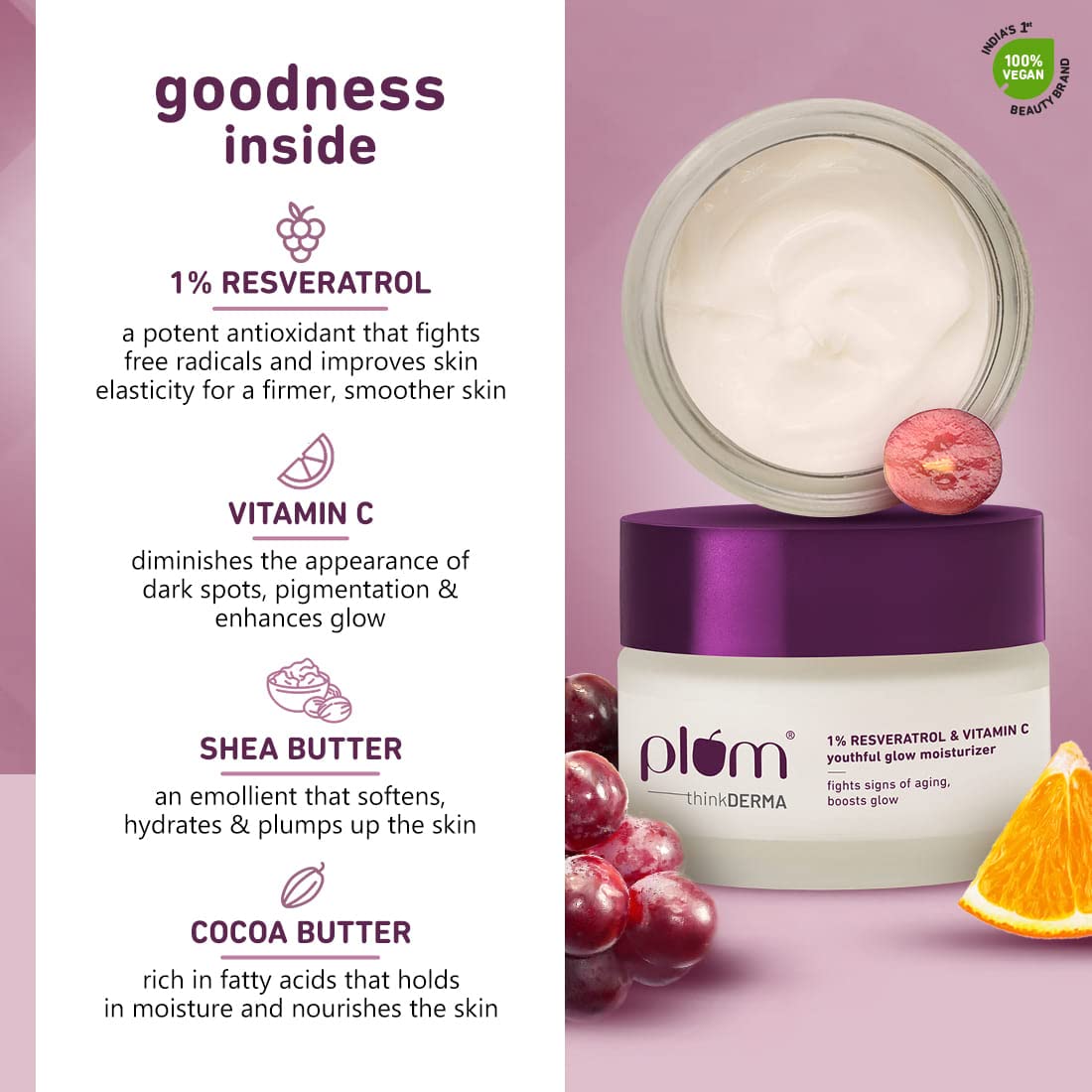 Plum Youthful Glow Moisturizer 50g – Resveratrol & Vitamin C