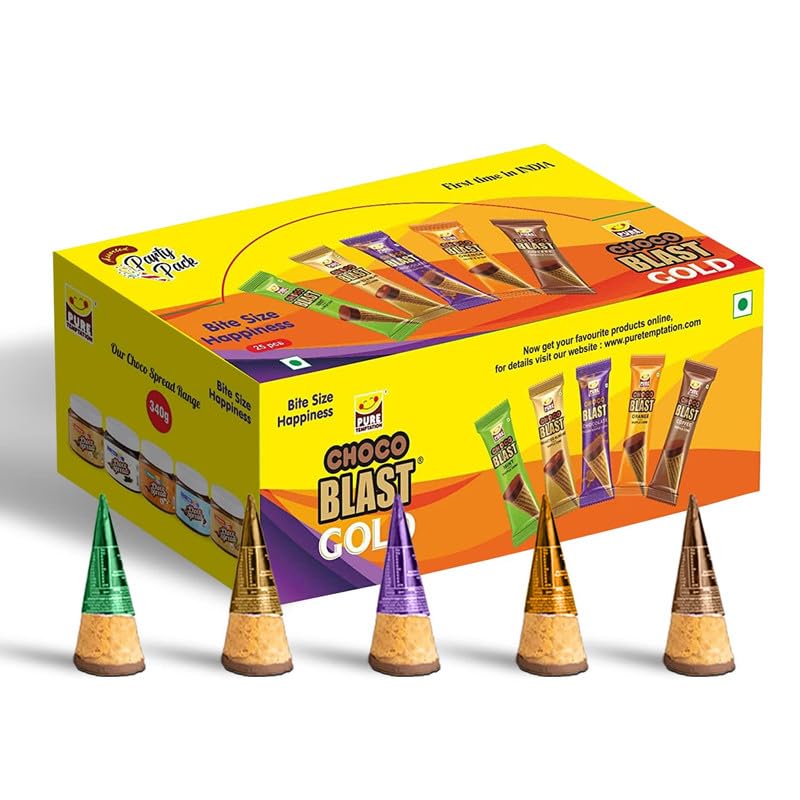 Pure Temptation Chocoblast Assorted Flavoured Waffle Cones [30 Pcs Chocolate Box]