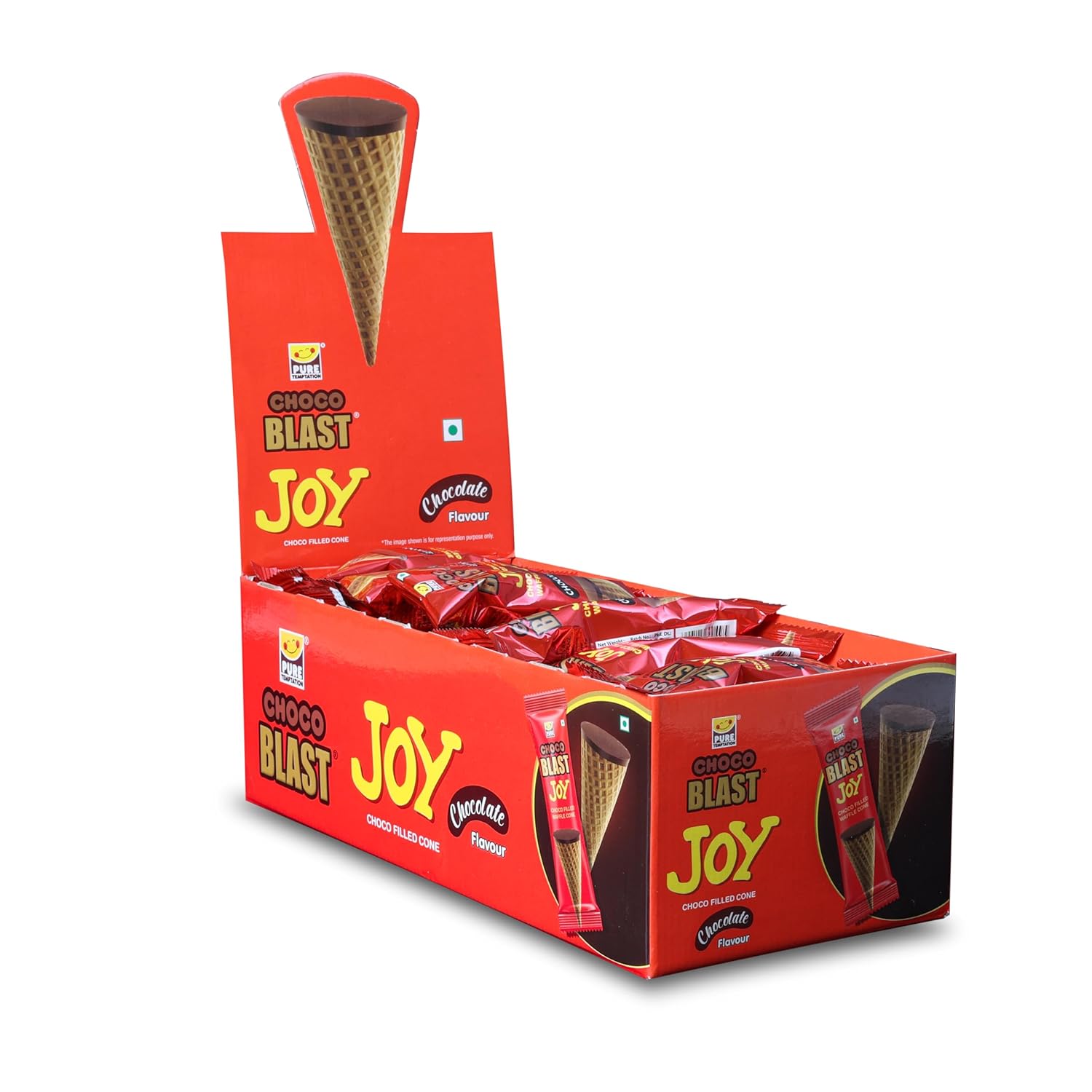 Box of Choco Blast Joy ice cream cones with a white background