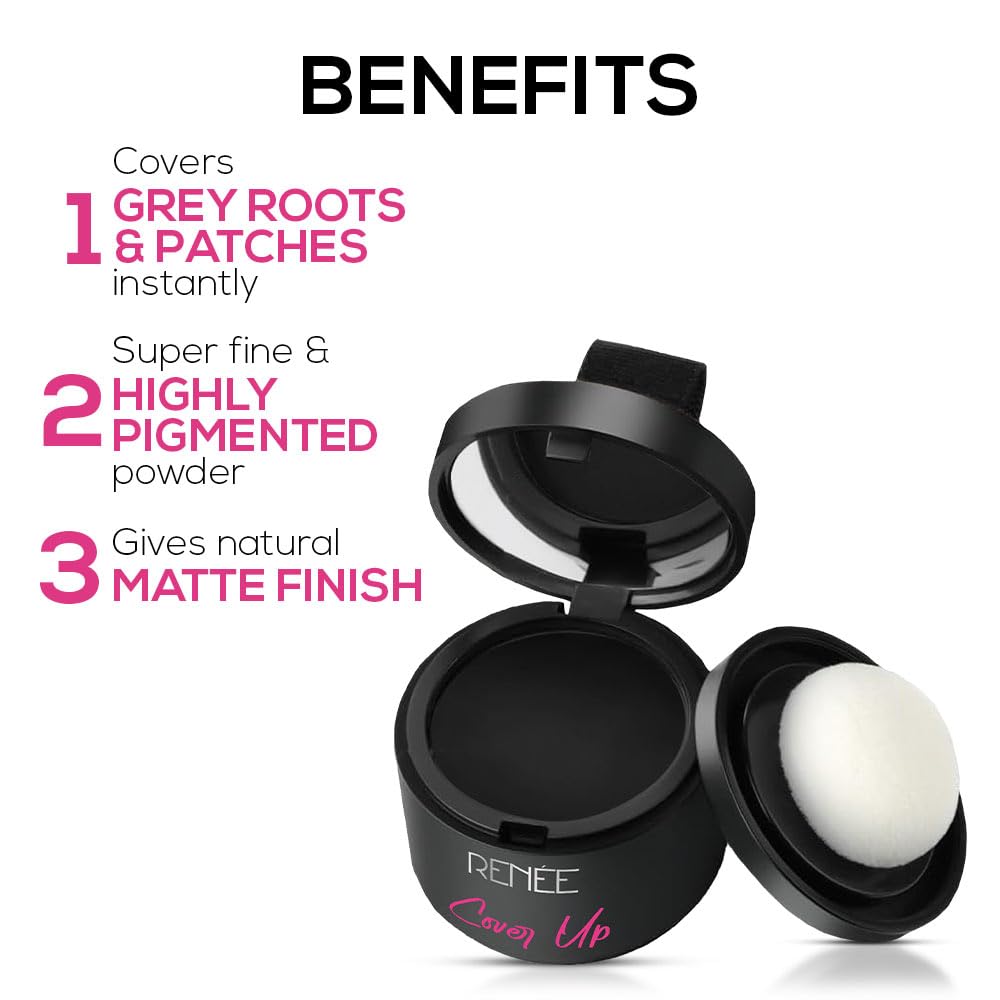 RENEE Cover-Up Hair Powder – Black, 4gm | Grey Root & Bald Spot Concealer