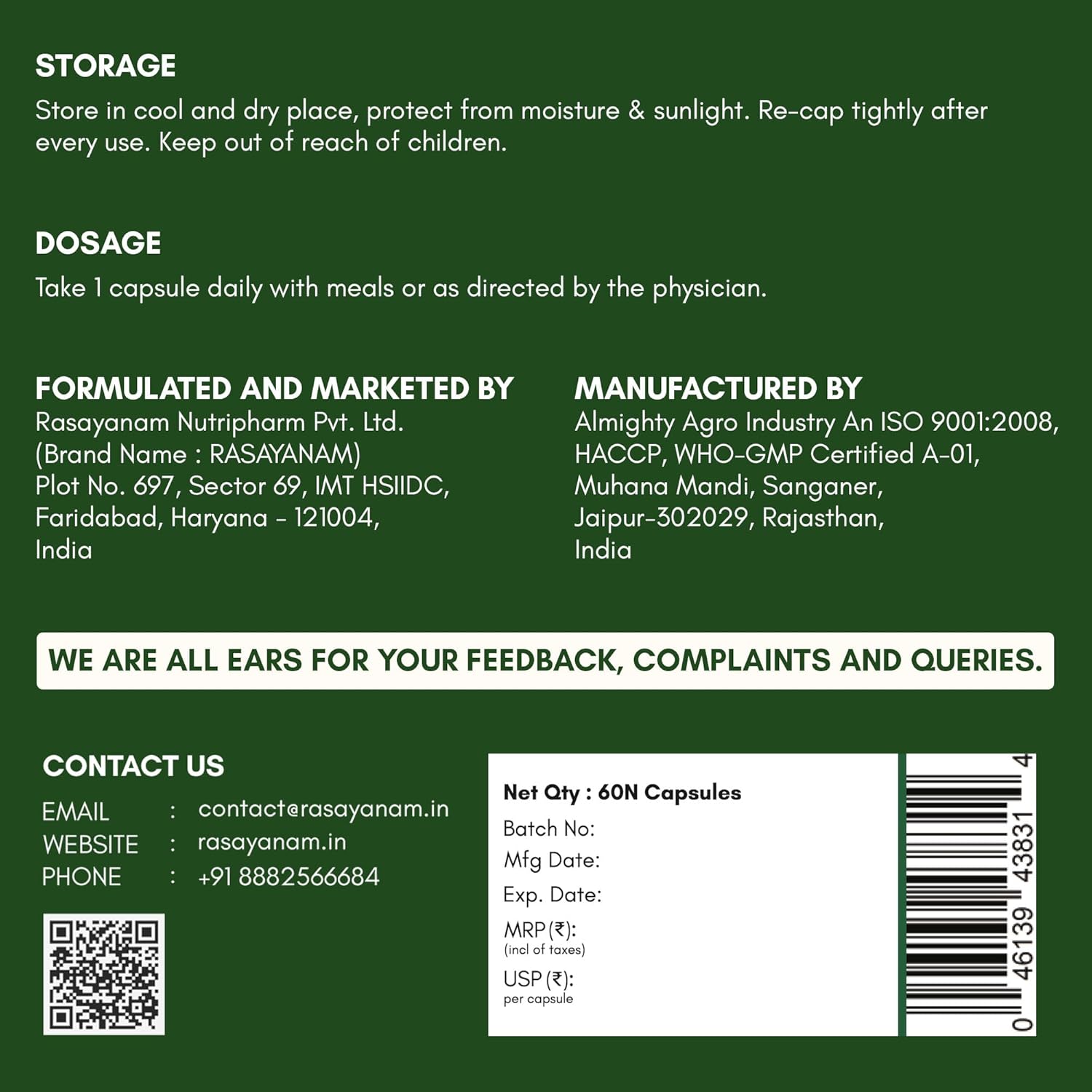 Rasayanam Ashwagandha KSM-66 (500 mg) - 60 capsules 