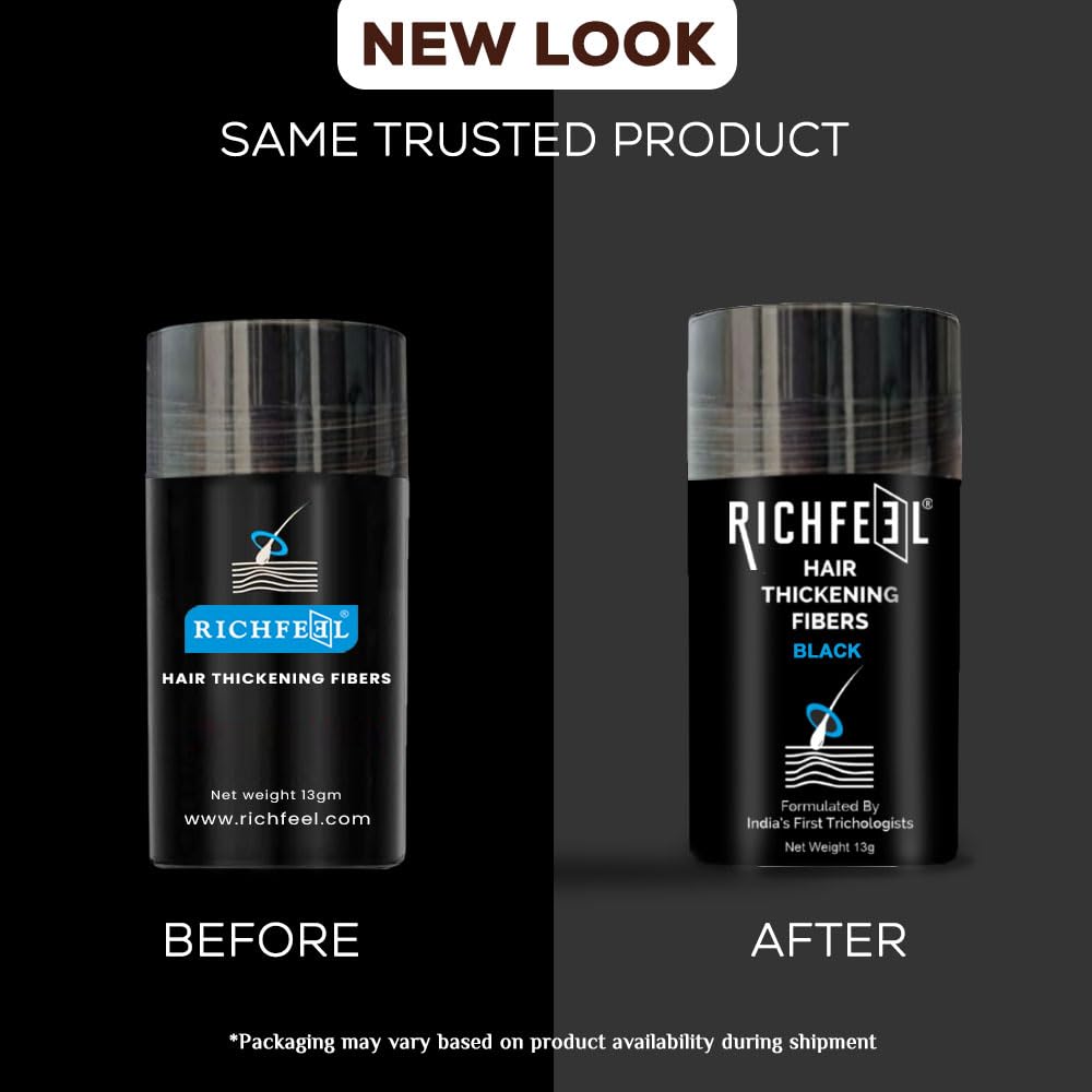 Richfeel Hair Thickening Fibers – Black, 13gm | Instant Volume for Thin Hair