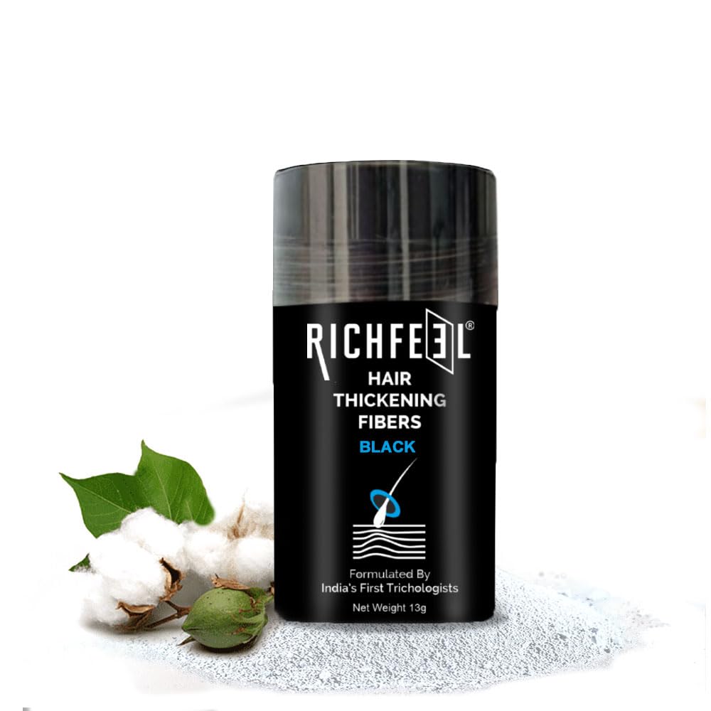 Richfeel Hair Thickening Fibers – Black, 13gm | Instant Volume for Thin Hair