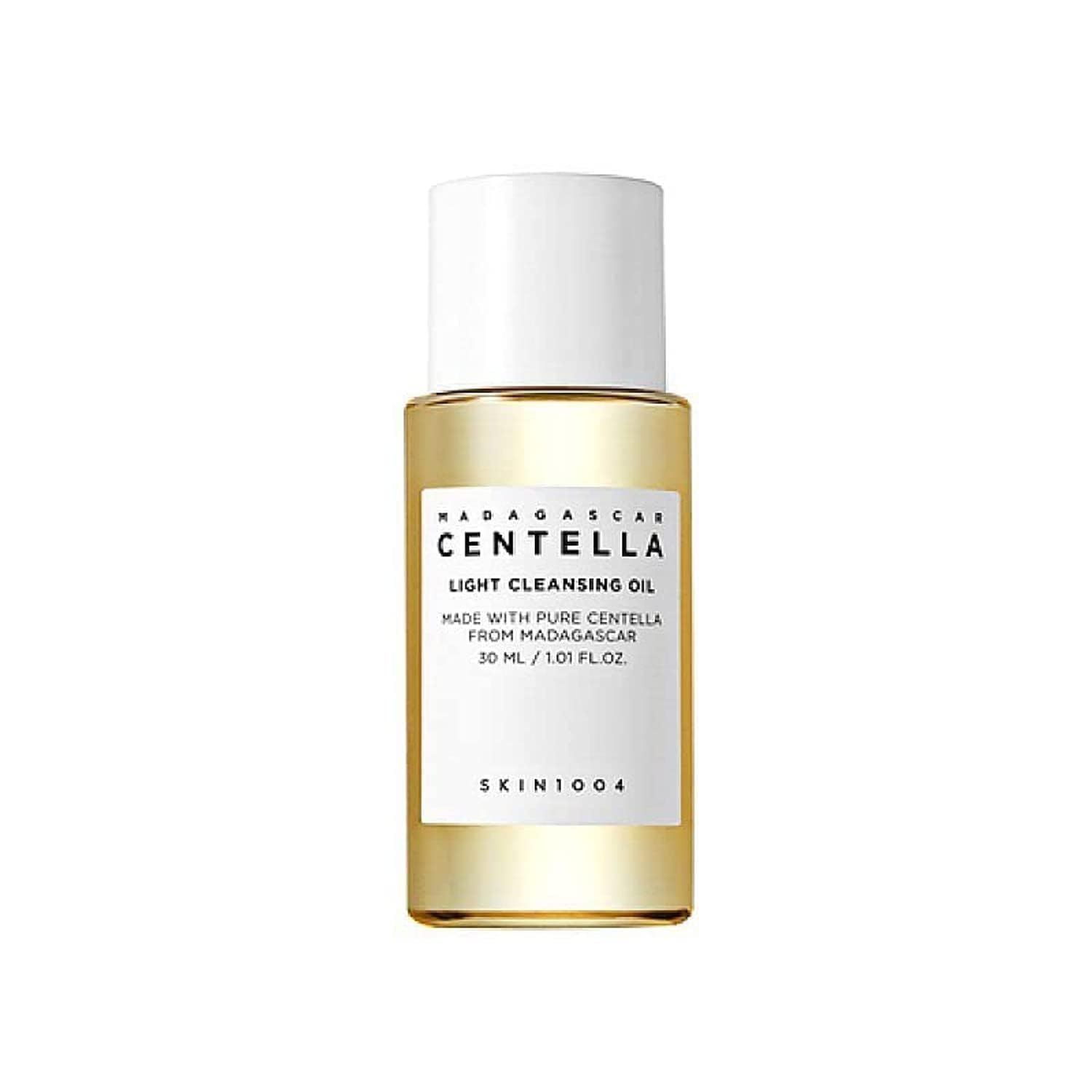 Skincare bottle labeled 'Madagascar Centella Light Cleansing Oil' on a white background