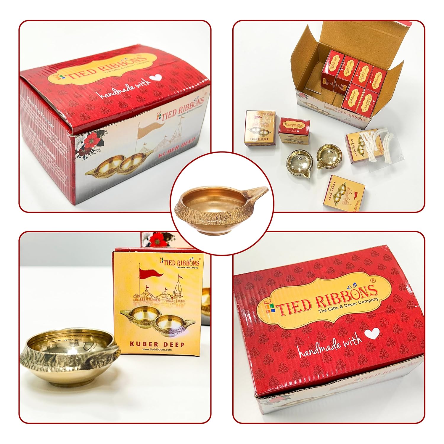 TIED RIBBONS Set of 10 Brass Diya for Puja Room Oil Lamps