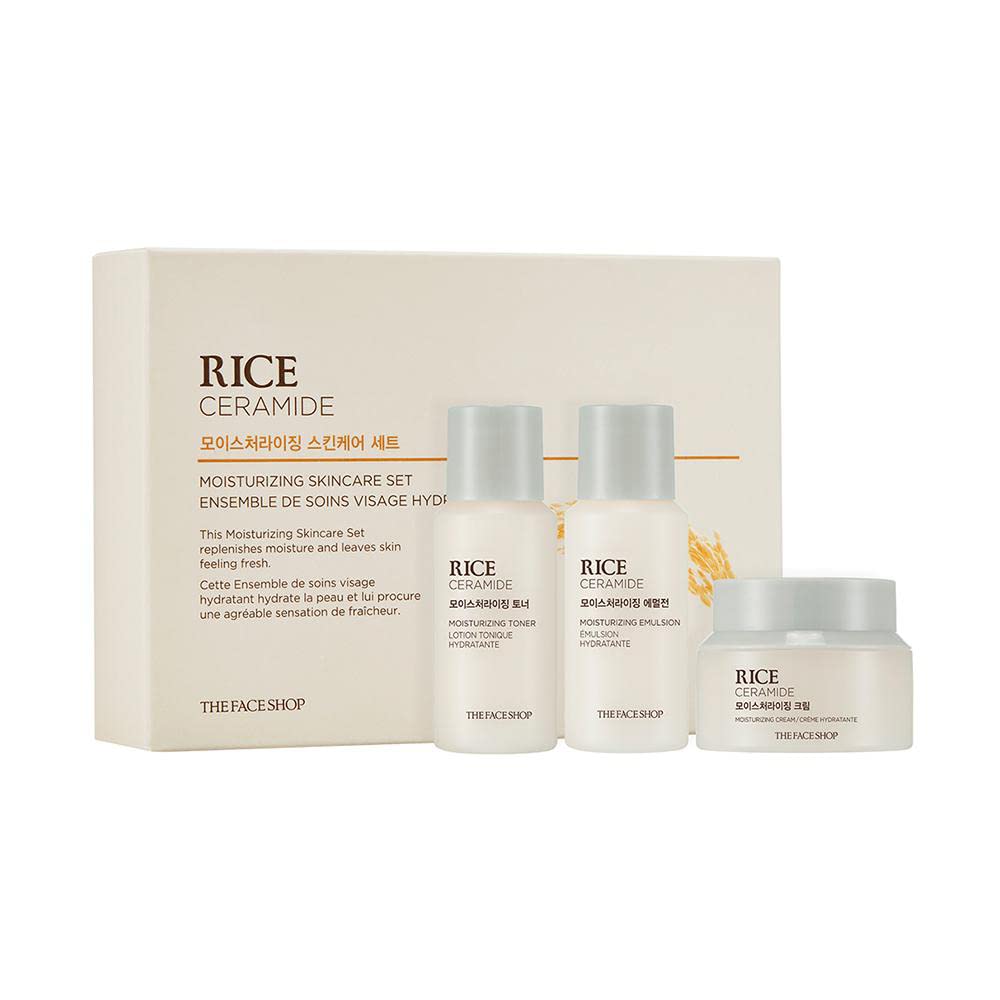 The Face Shop Rice Ceramide moisturizing skincare set on a white background