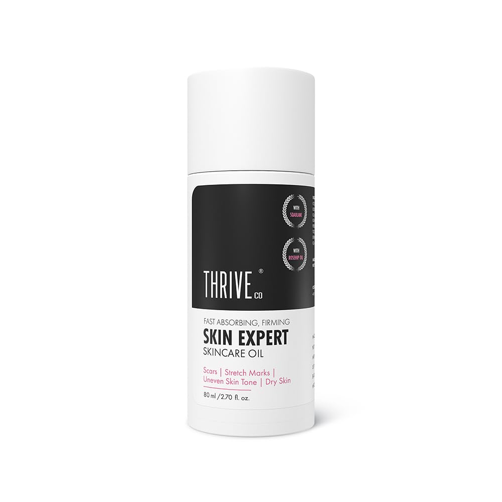 Thrive Skin Expert skincare oil bottle on a white background