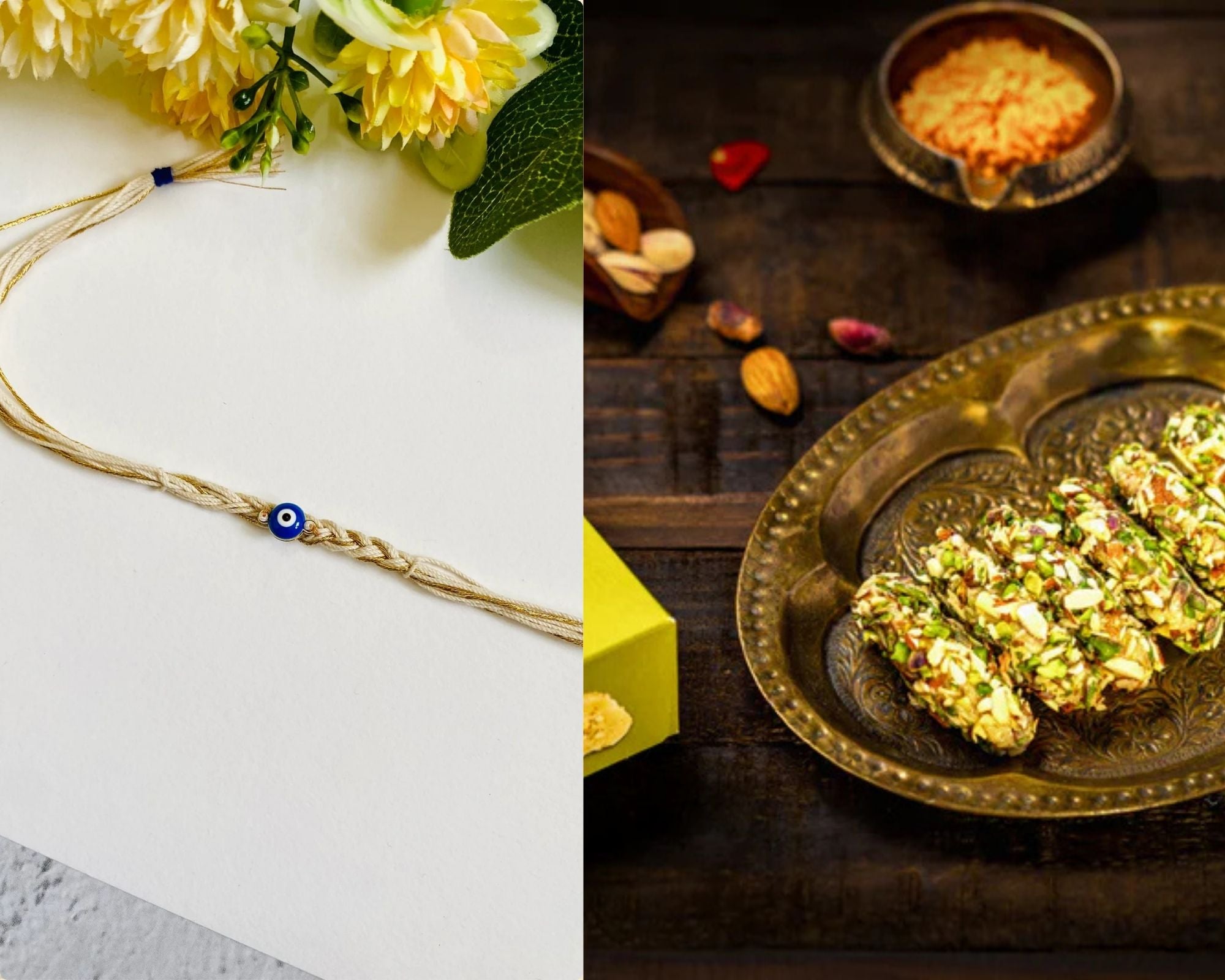 Evil Eye Braided Rakhi & Almond House Dry Fruit Gujiya [MAP] - 275G