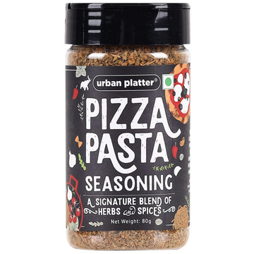 Jar of urban platter pizza pasta seasoning on a white background
