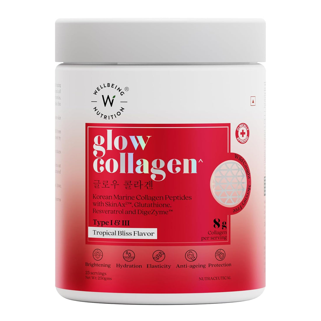 Wellbeing Glow Collagen 250g Tropical Bliss – 8000mg Collagen
