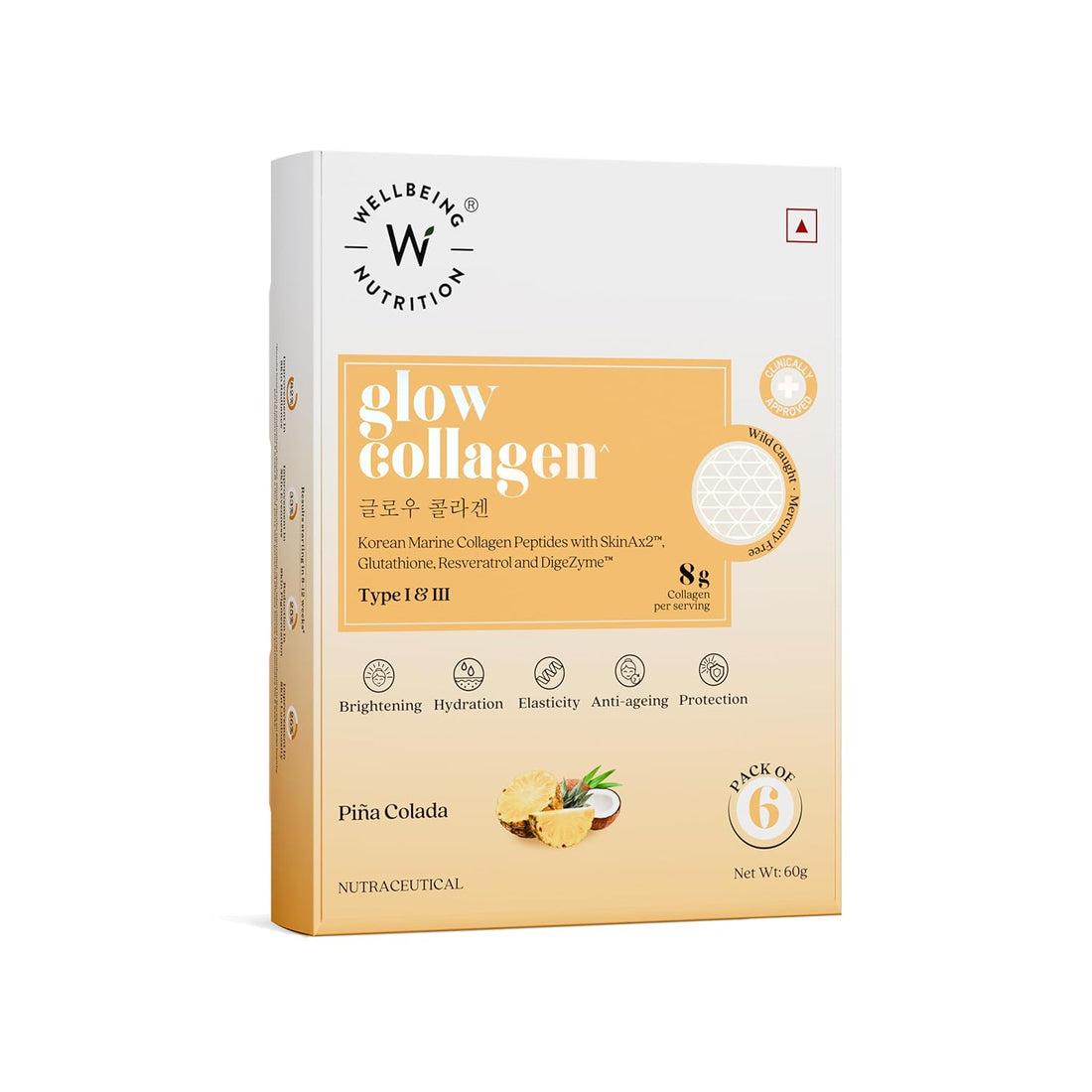 Wellbeing Glow Korean Marine Collagen – Pina Colada, 48g