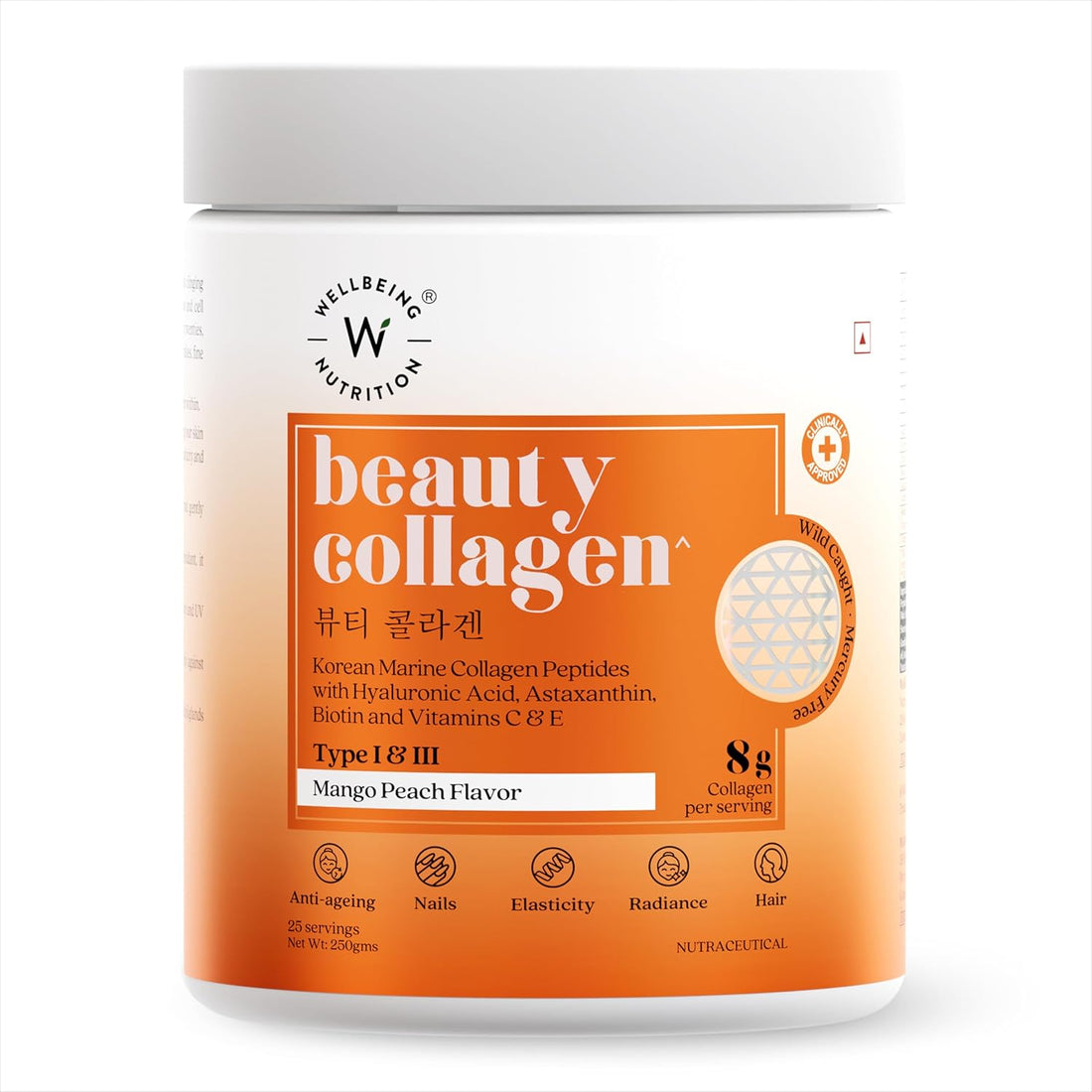 Wellbeing Korean Beauty Collagen 250g Mango Peach