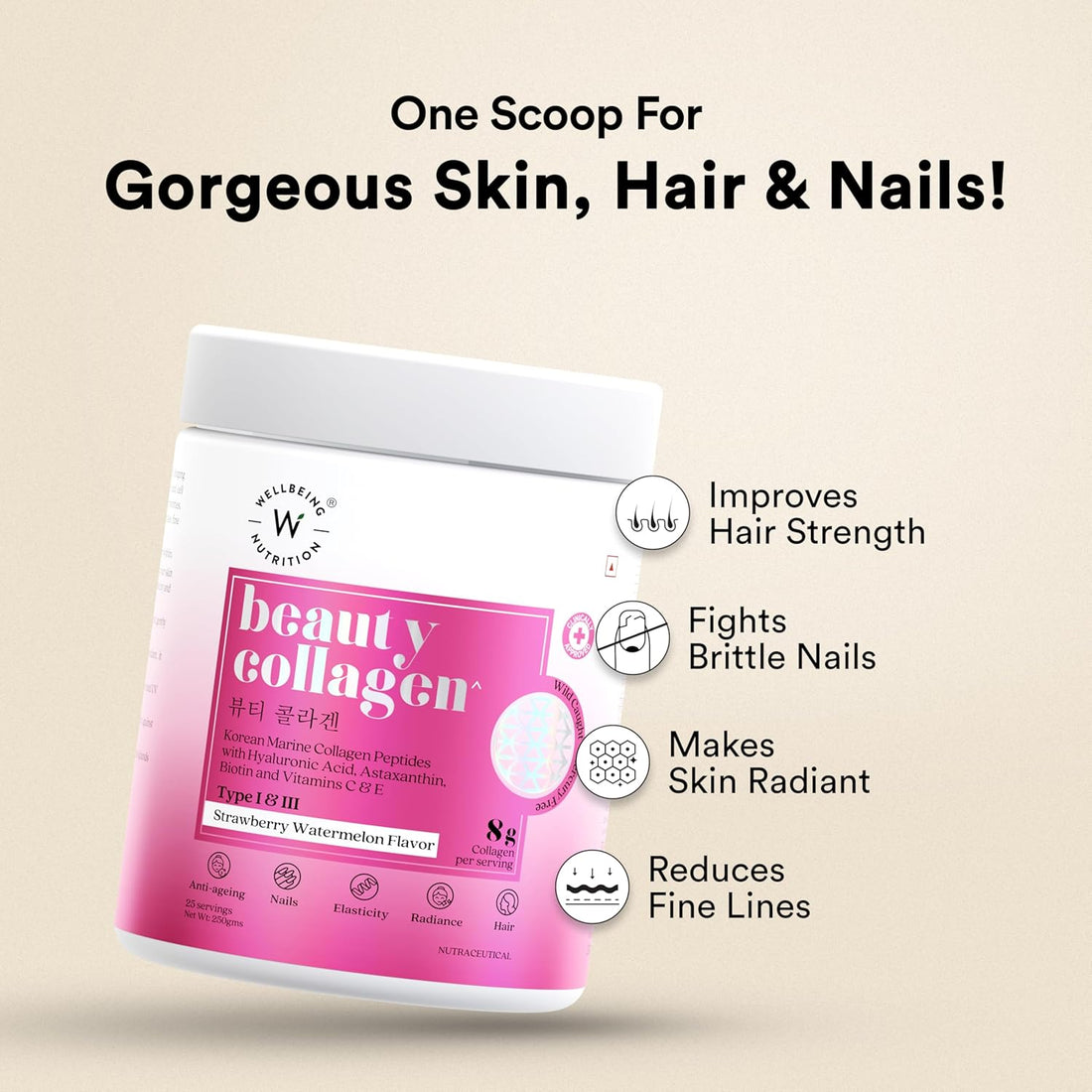 Wellbeing Korean Beauty Collagen 250g Strawberry Watermelon