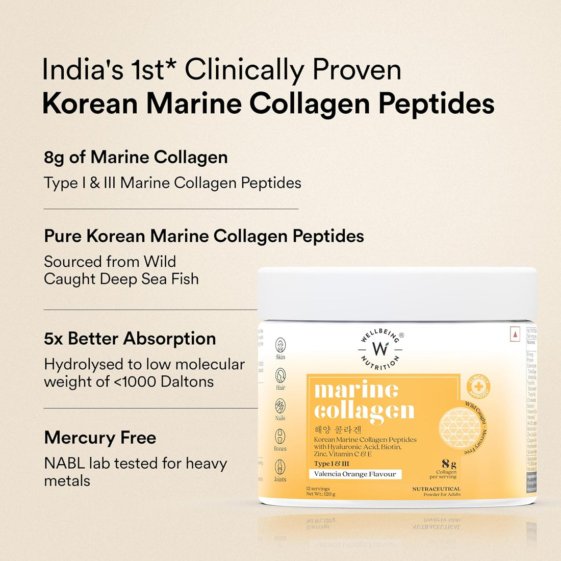 Wellbeing Pure Marine Collagen 120g Valencia Orange